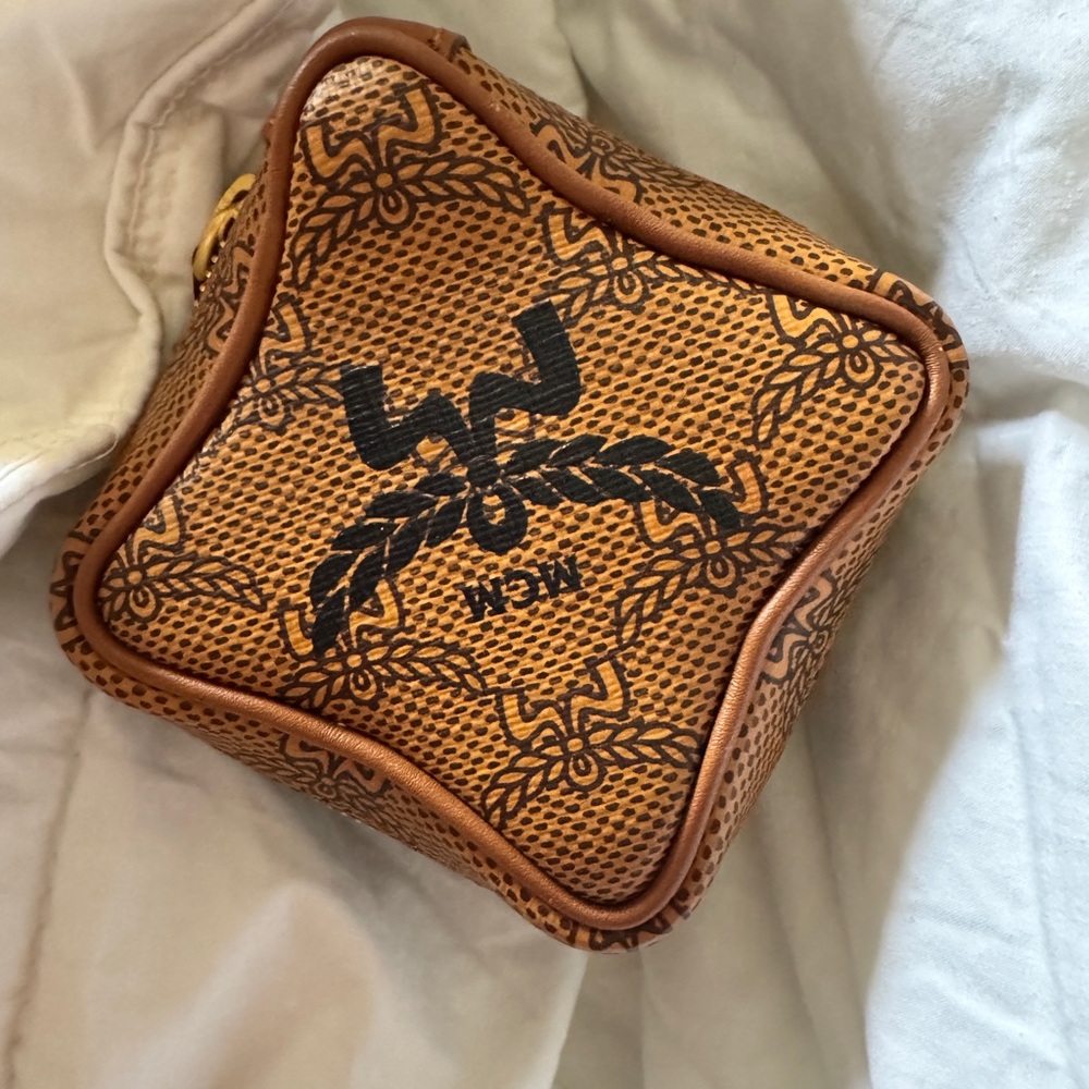 MCM Tan and Black Patterned Cosmetic Bag